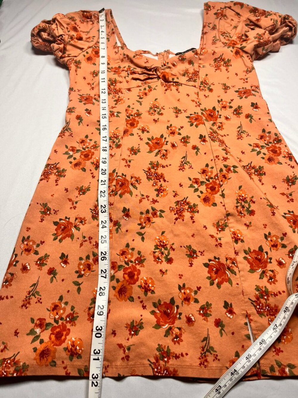 Trixxi Cottagecore Peach Floral Sweetheart Knot Puff Sleeve Mini Dress Women XL - Picture 5 of 9